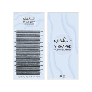 NATUHANA 2D V-shaped premade lash fans on model eye showing natural wispy feathered volume cruelty-free vegan professional-grade