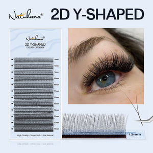 NATUHANA 2D premade volume lash fans being picked up with tweezers easy application no hand-fanning required