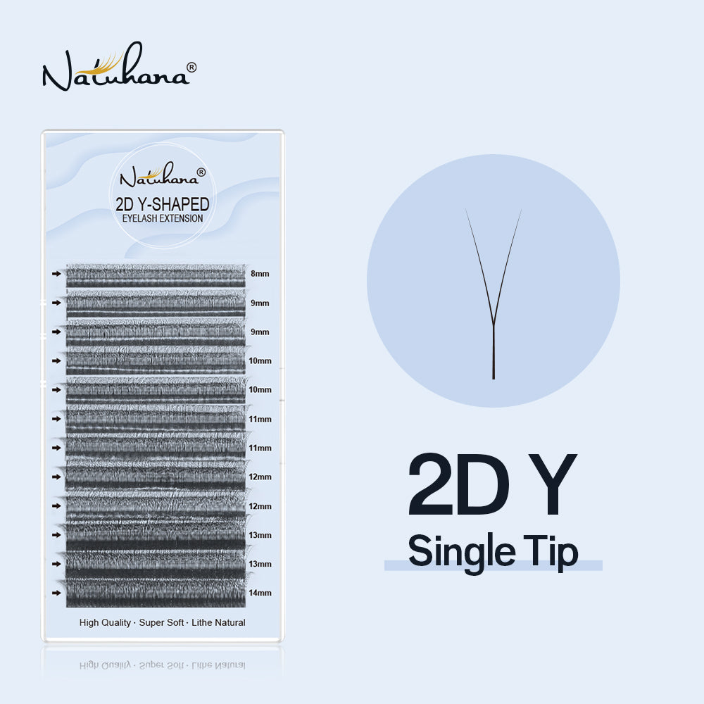 NATUHANA 2D V-shaped premade volume lash fans 0.07mm C curl 8-14mm mixed lengths lightweight PBT fiber for professional lash artists