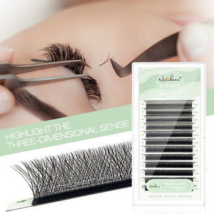 NATUHANA 4D W-shaped eyelash extensions being applied by professional lash artist in salon dramatic volume and depth